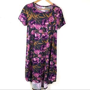 LuLaRoe Black Geo Herringbone Purple Gold Floral Hibiscus Carly Size Small